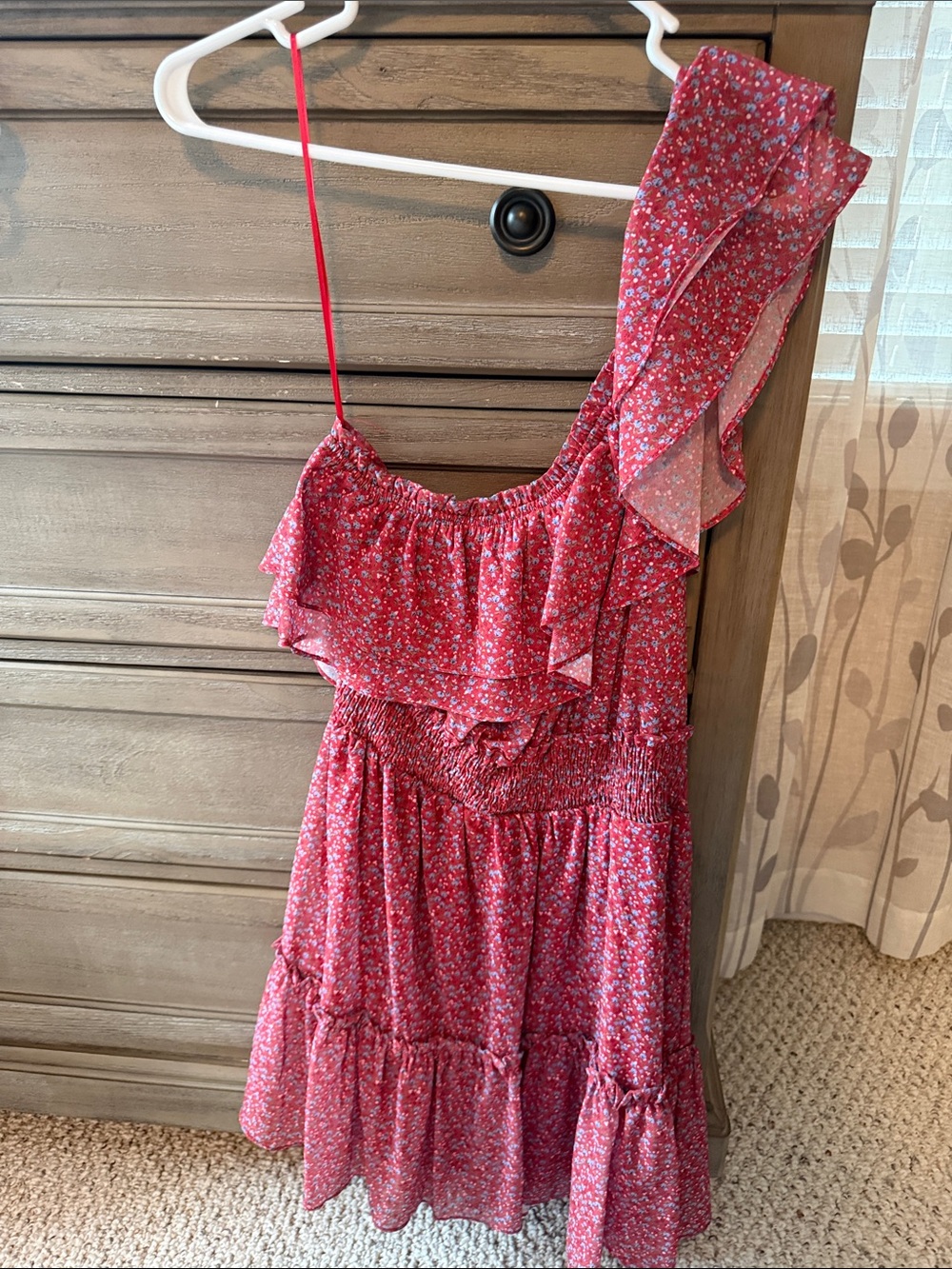 Promesa Red Floral One-Shoulder Ruffle Dress